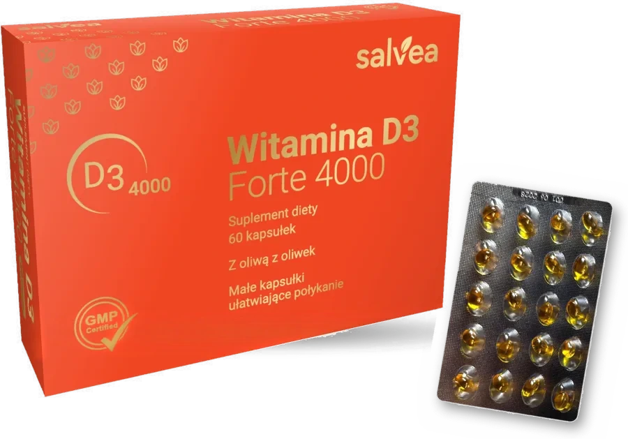 Opakowanie Salvea Witamina D3 Forte 4000 j.m., 60 kapsułek, z blistrem